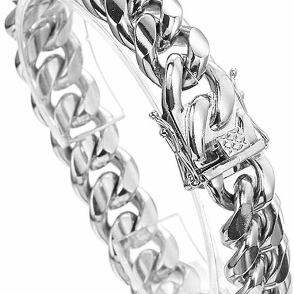 Men's Miami Cuban Link Chain Silver Bracelet - Picture 3 of 6